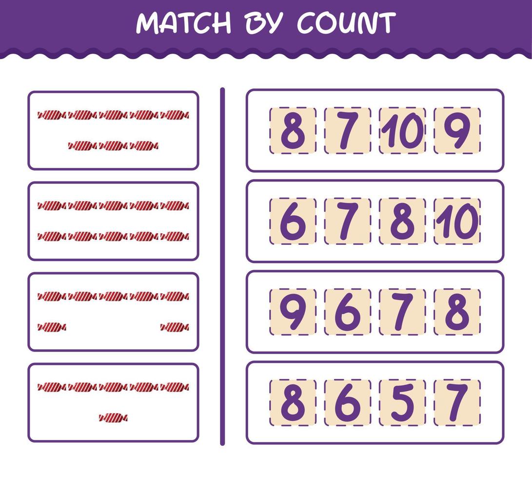 Match by count of cartoon candy. Match and count game. Educational game for pre shool years kids and toddlers vector