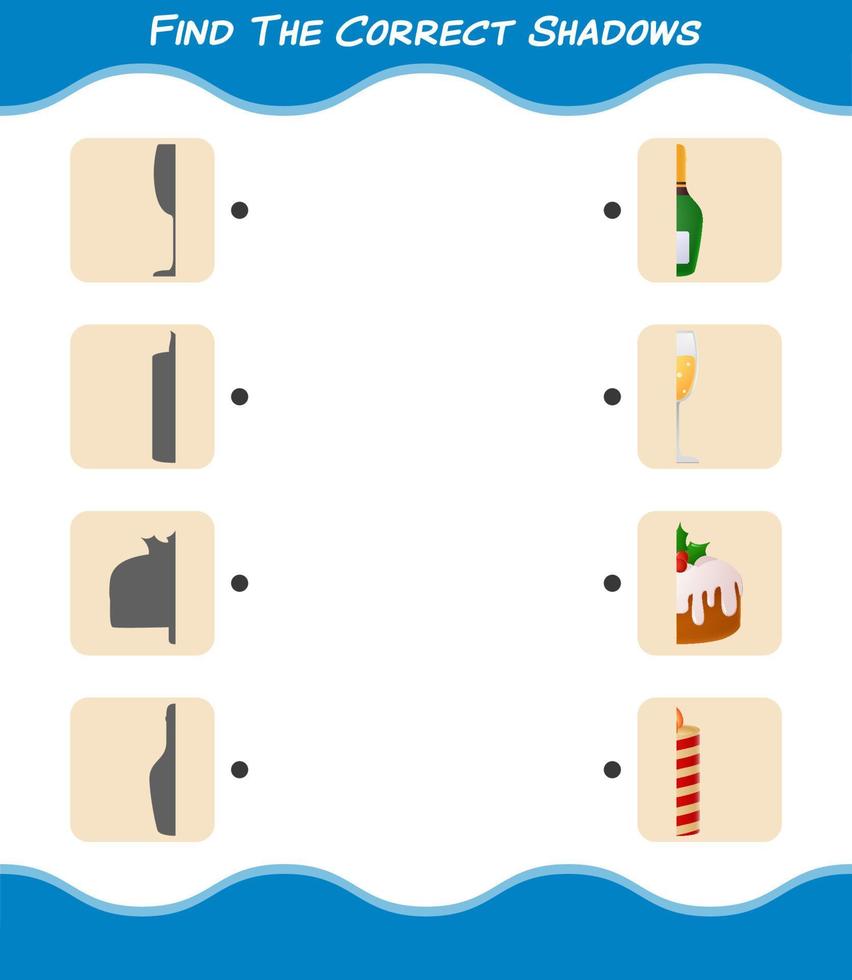 Find the correct shadows of cartoon christmas. Searching and Matching game. Educational game for pre shool years kids and toddlers vector