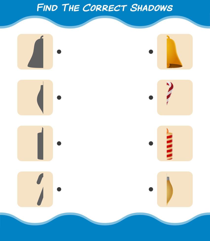 Find the correct shadows of cartoon christmas. Searching and Matching game. Educational game for pre shool years kids and toddlers vector