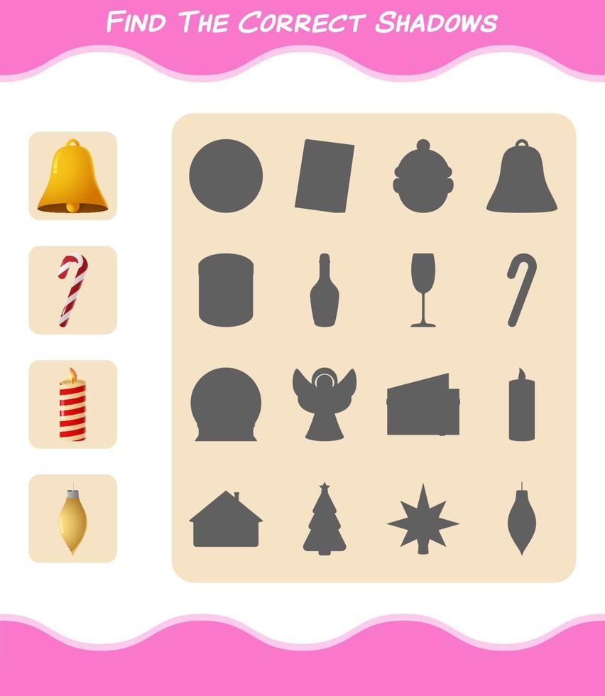 Find the correct shadows of cartoon christmas. Searching and Matching game. Educational game for pre shool years kids and toddlers vector