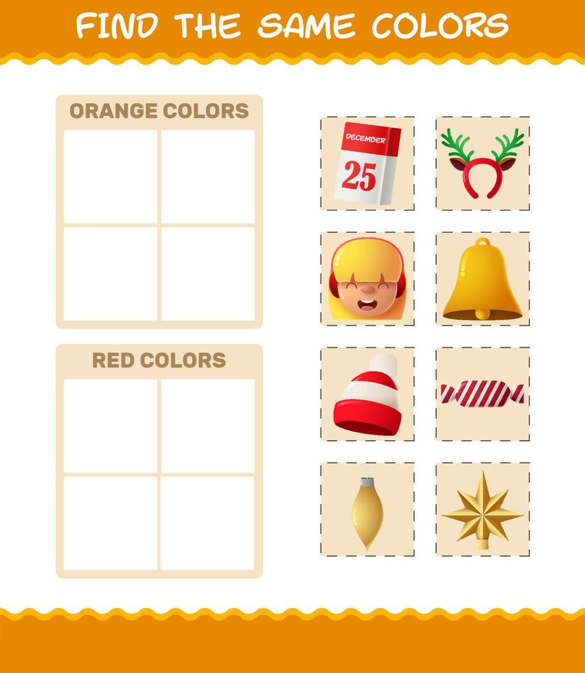 Find the same colors of christmas. Searching and Matching game. Educational game for pre shool years kids and toddlers vector