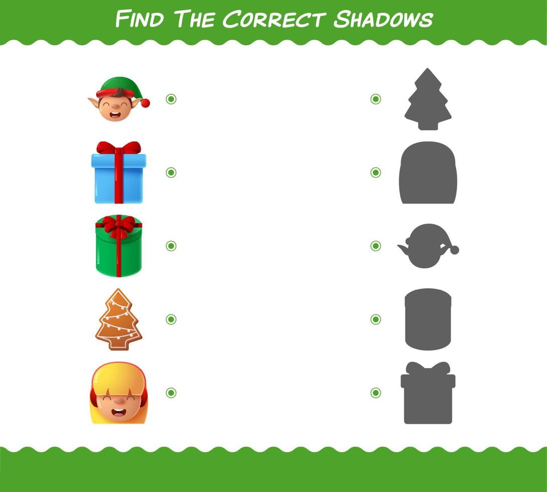 Find the correct shadows of cartoon christmas. Searching and Matching game. Educational game for pre shool years kids and toddlers vector