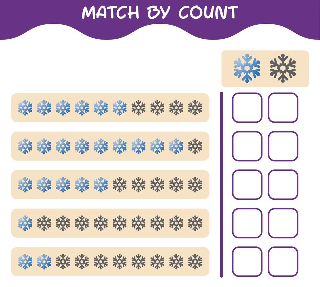 Match by count of cartoon snowflake. Match and count game. Educational game for pre shool years kids and toddlers vector