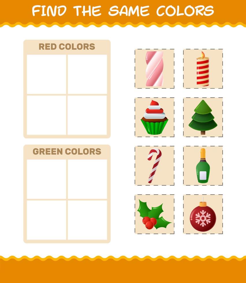 Find the same colors of christmas. Searching and Matching game. Educational game for pre shool years kids and toddlers vector