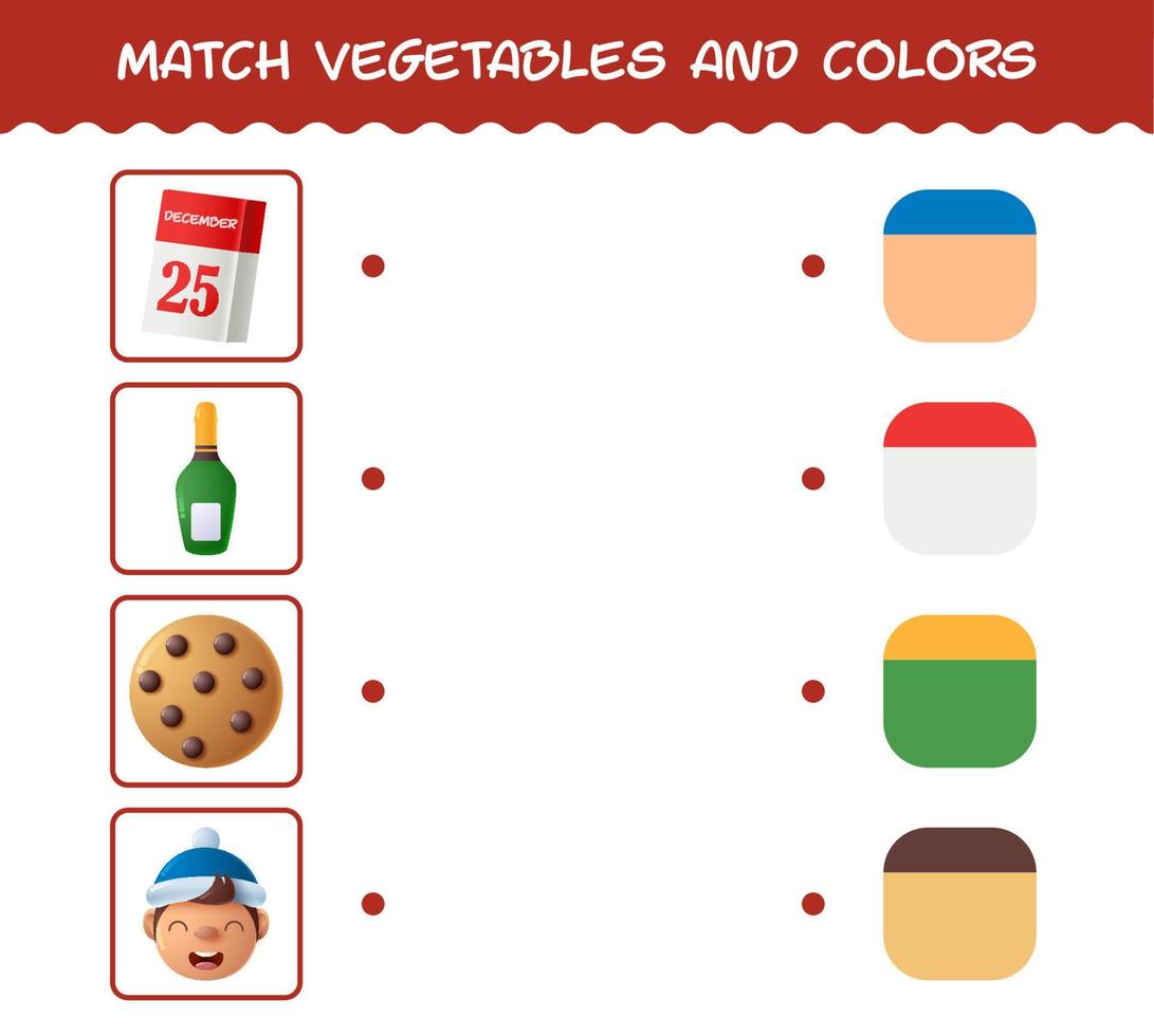 Match cartoon christmas and colors. Matching game. Educational game for pre shool years kids and toddlers vector