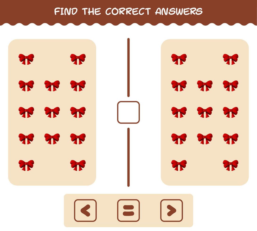 Find the correct answers of cartoon ribbon. Searching and Counting game. Educational game for pre shool years kids and toddlers vector