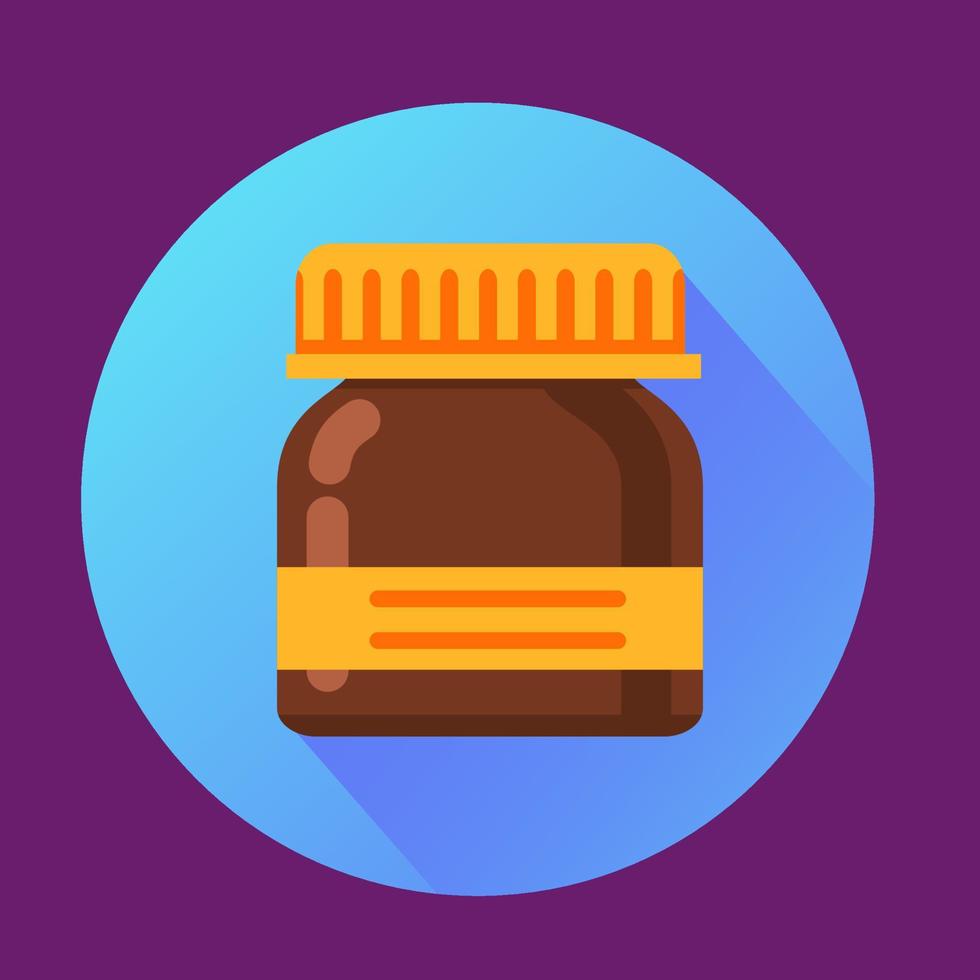 Medicine bottle icon.Pharmacy medication vector illustration in flat.Retro jar with a drug label.Isolated on a white background mixture packing ointment.