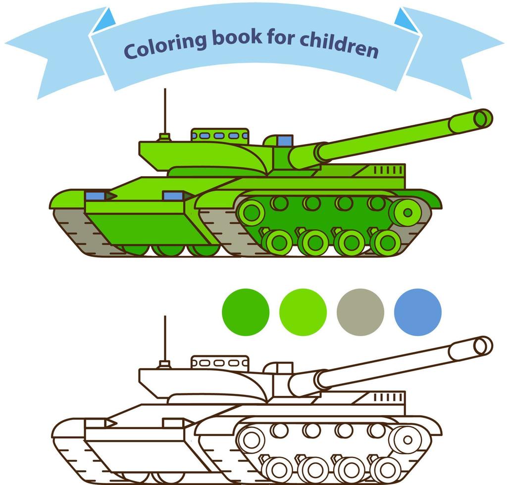 libro de colorear de juguete militar de tanque moderno para niños.aislado sobre fondo blanco. vector plano.aislado en un fondo blanco.
