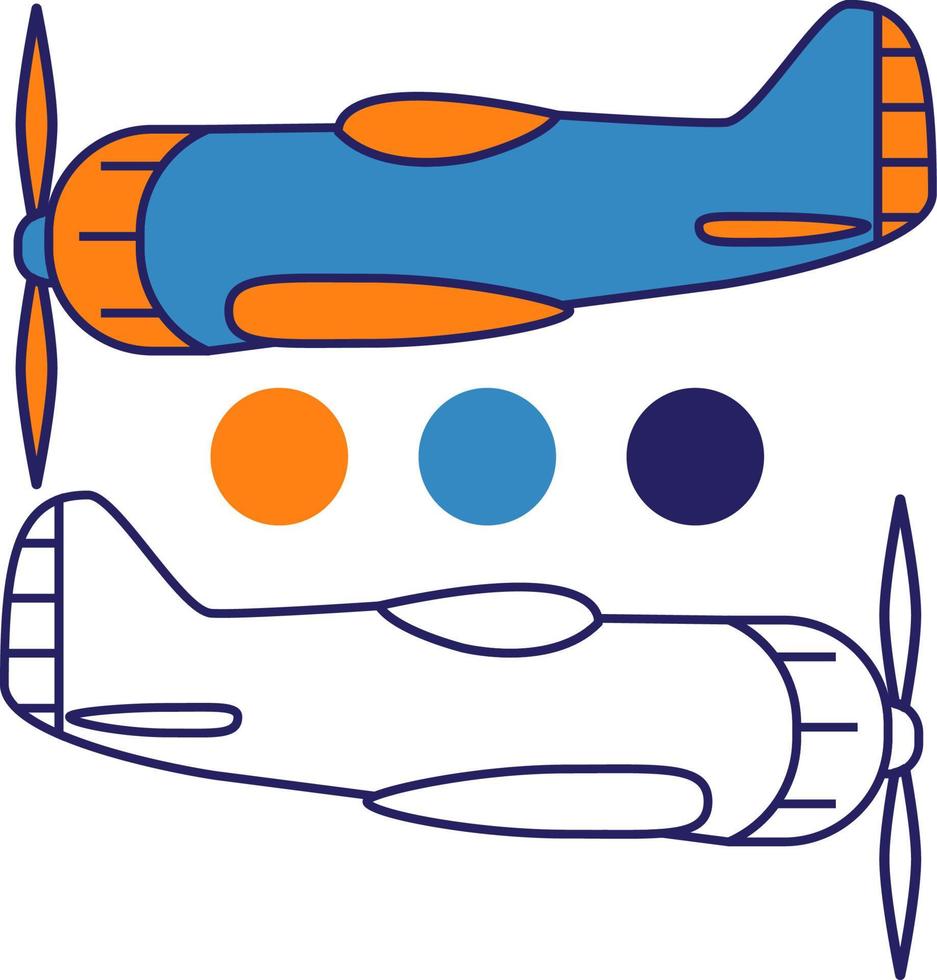 avión con la hélice. luchador de la segunda guerra mundial. libro para colorear para niños. esbozado doodle.vector plano.aislado sobre un fondo blanco. vector