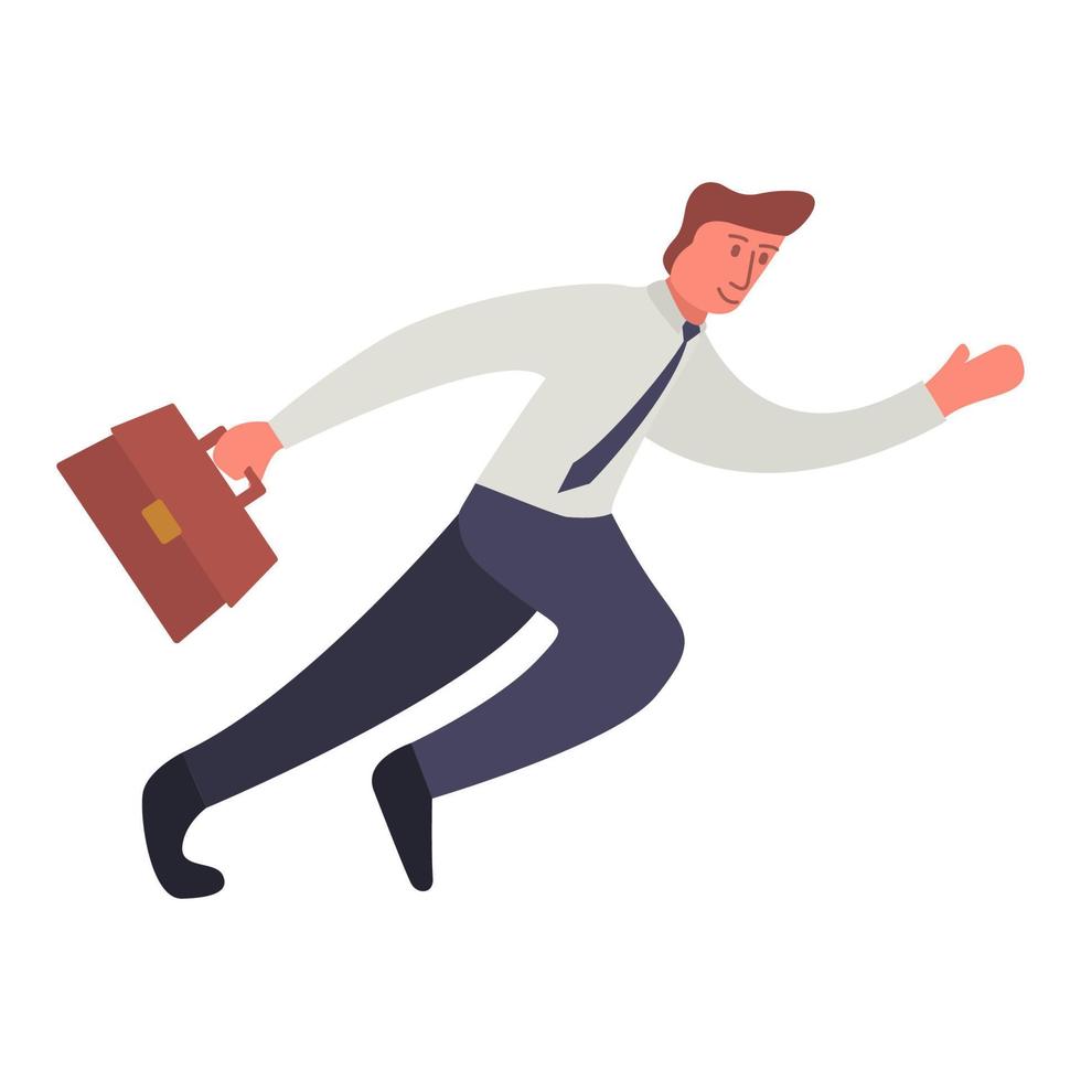 Businessman runs with a briefcase in hand. Male character. Running  office worker. Businessman running. Man cartoon character rushing to work. vector