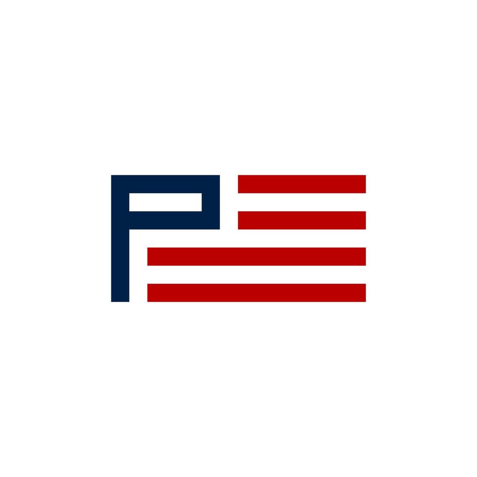 combinación de logotipo de letra p y bandera con símbolo de icono de color azul y rojo vector