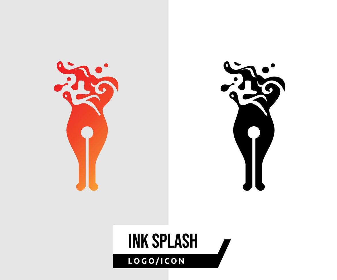 ink splash water pen logo icon symbol with orange and black color vector