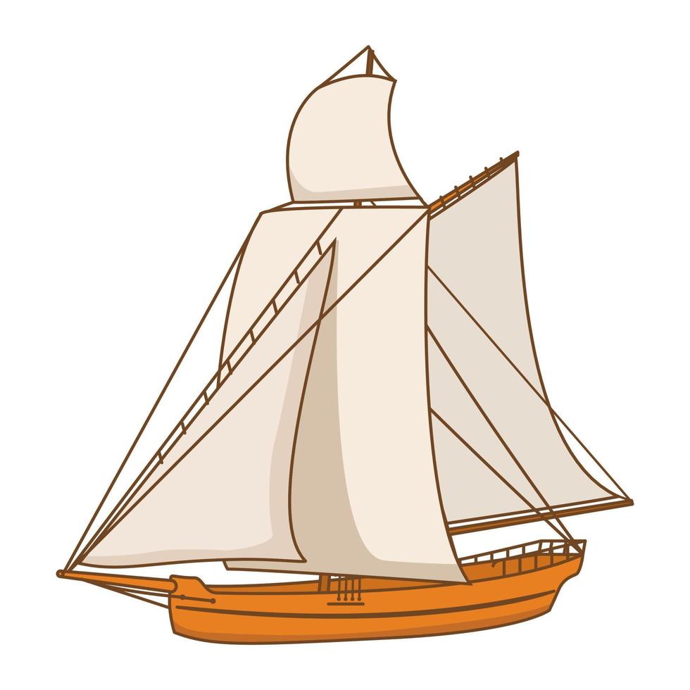 Old wooden sailing ship.Sailboat flat line art vector.Isolated on a white background.Nautical marine vessel. vector