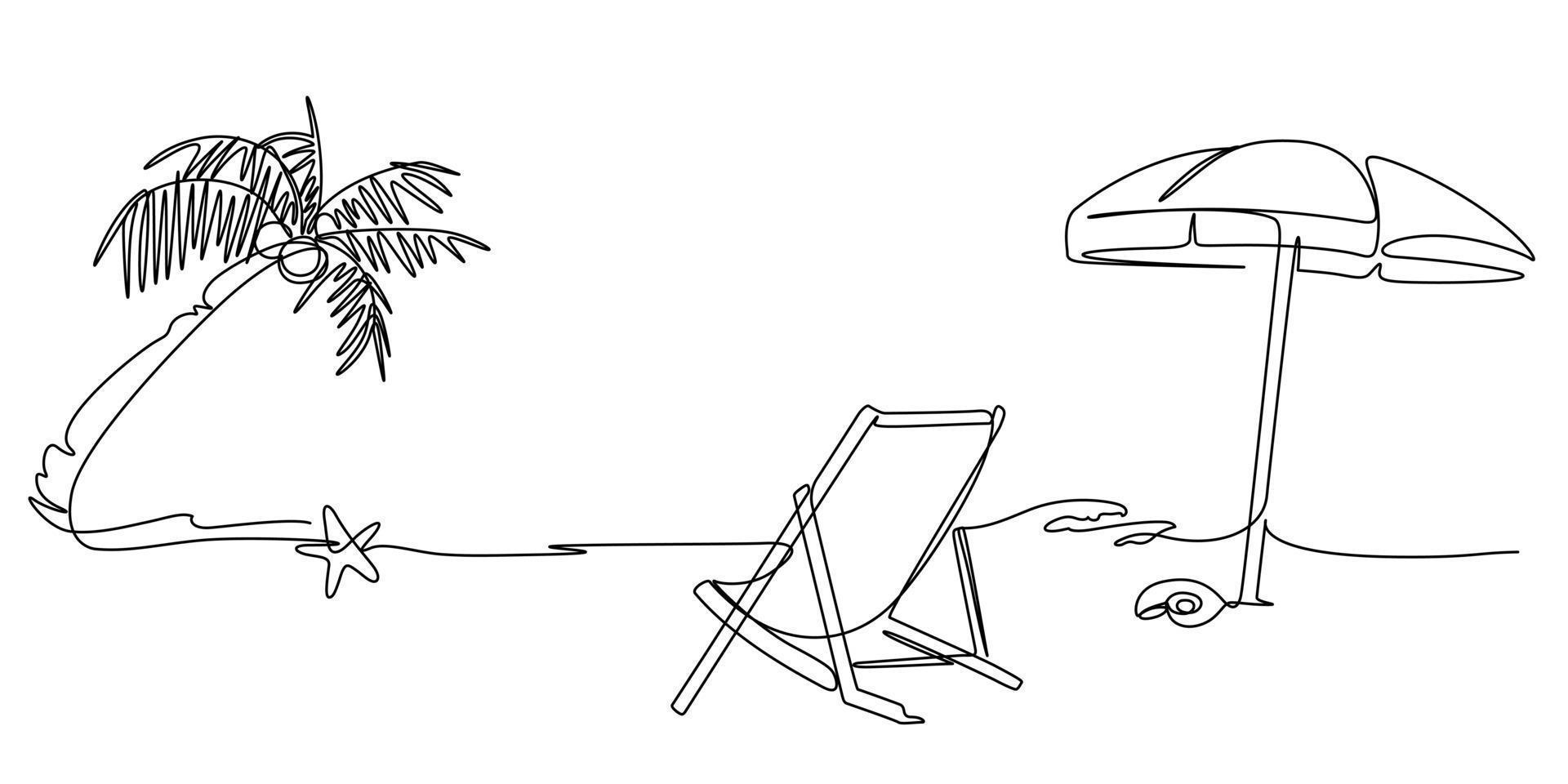 summer sea beach line art illustration vector