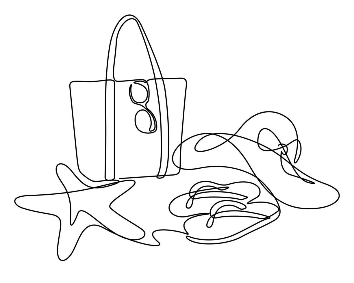 Continuous line art of sea accessories vector illustration