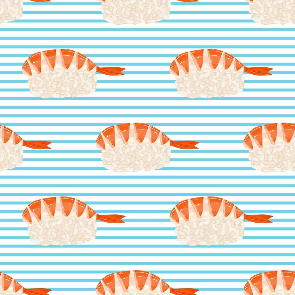 Japanese food with Ebi Sushi. Japanese Sushi. Seamless pattern. Vector. vector