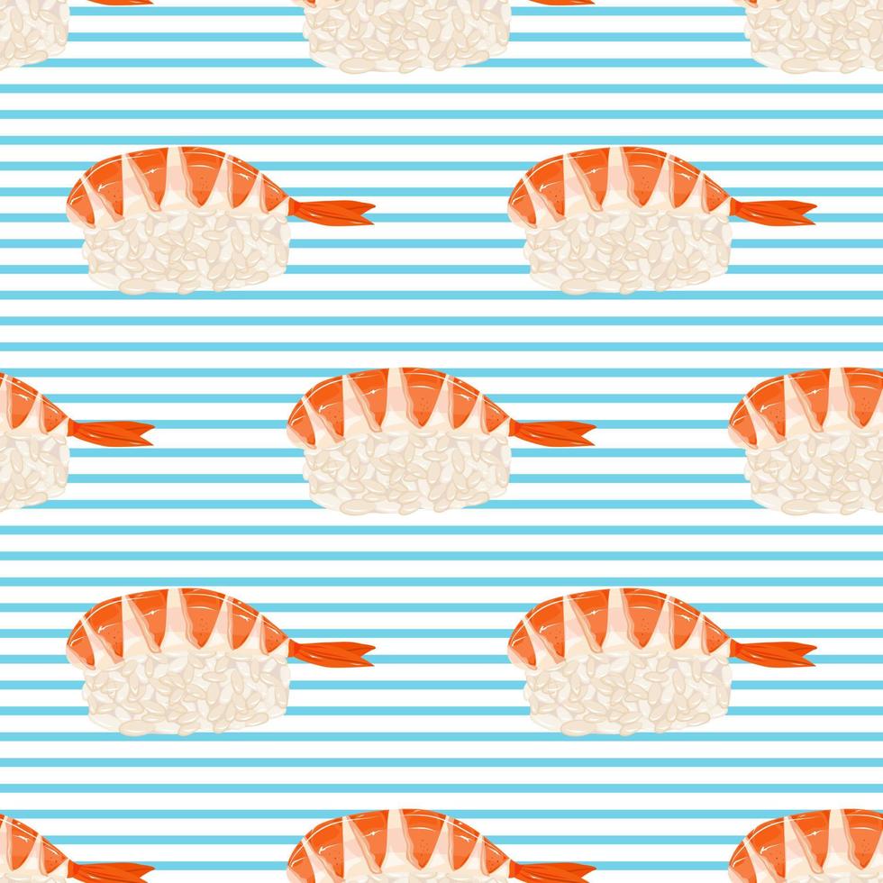 comida japonesa con ebi sushi. sushi japonés patrón sin costuras vector. vector