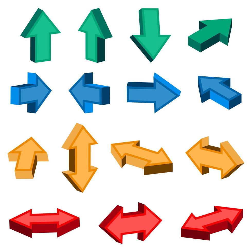 conjunto de icono de flecha 3d, signo direccional colorido vector