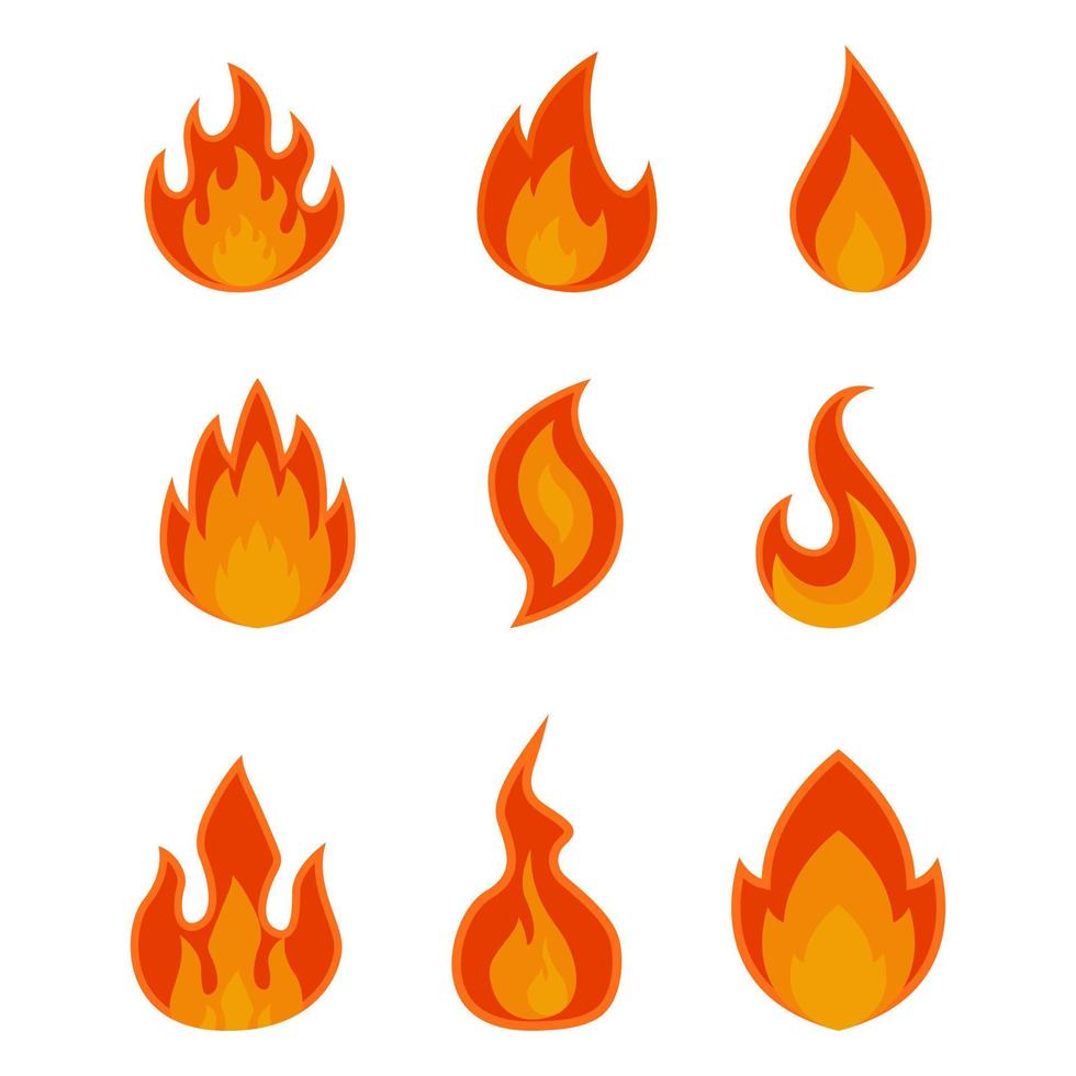 conjunto de iconos de vector de fuego de varias formas