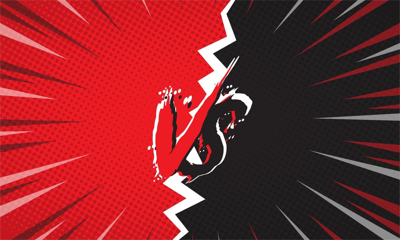 Versus VS letters fight backgrounds in flat comics style design with halftone, lightning. red and black background vector