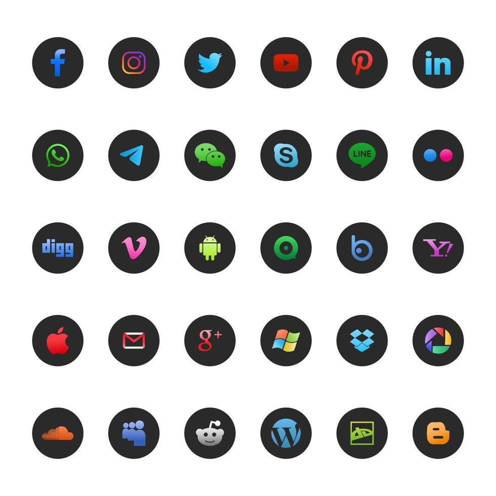 conjunto de colores degradados de logotipos de redes sociales populares vector