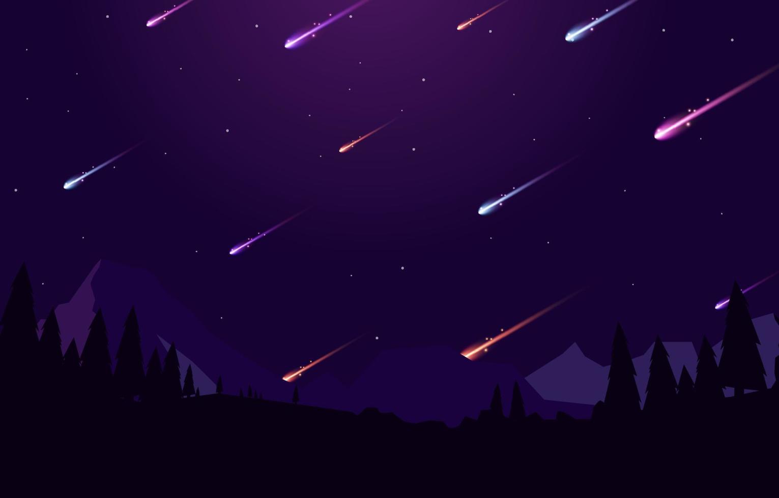 lluvia de meteoritos en la noche vector