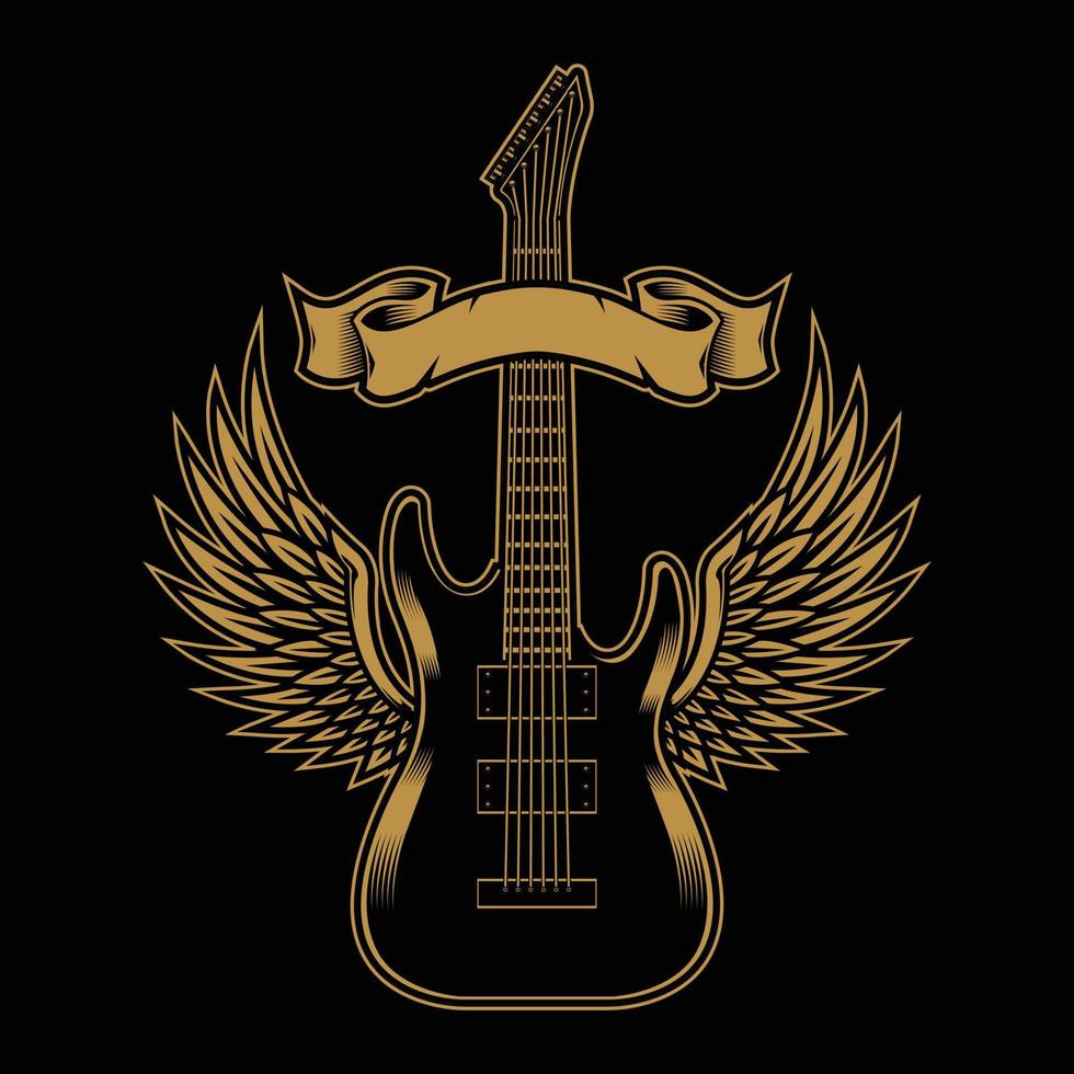 Guitarrista rockstar con alas, diseño de ilustraciones vectoriales vector