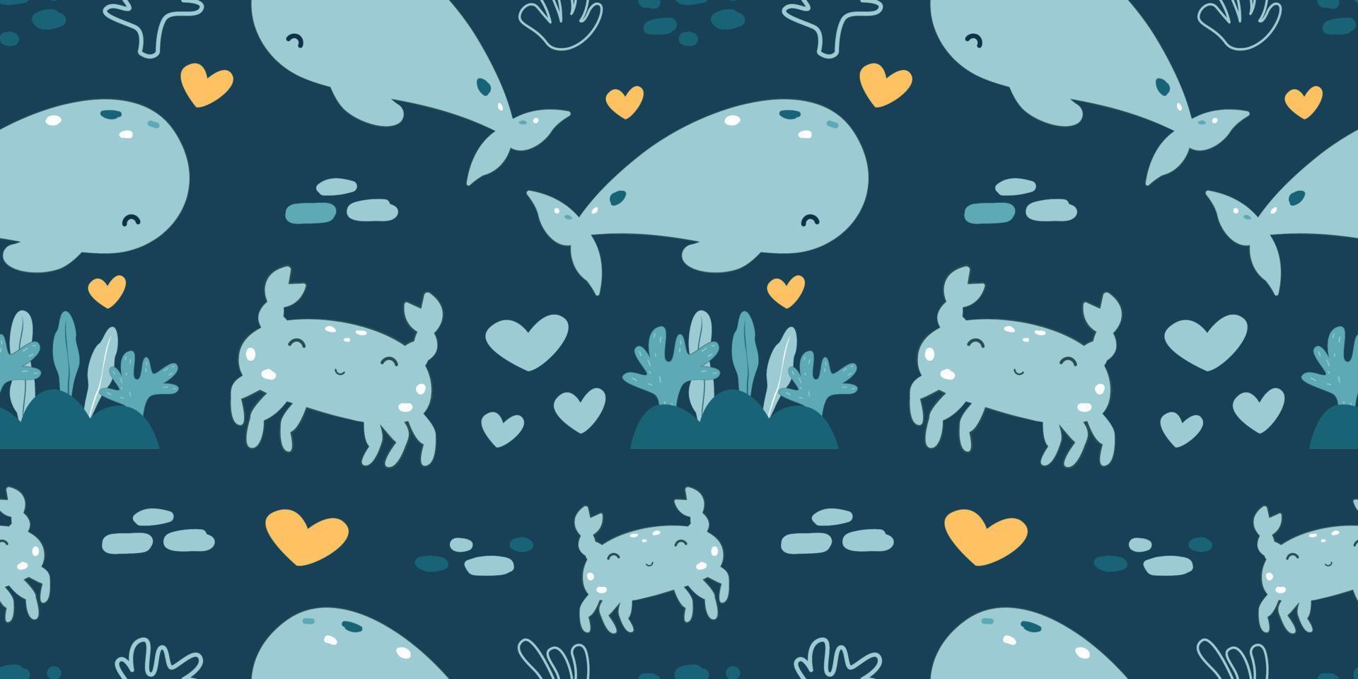 adorable y divertido patrón sin fisuras de la vida del océano vector
