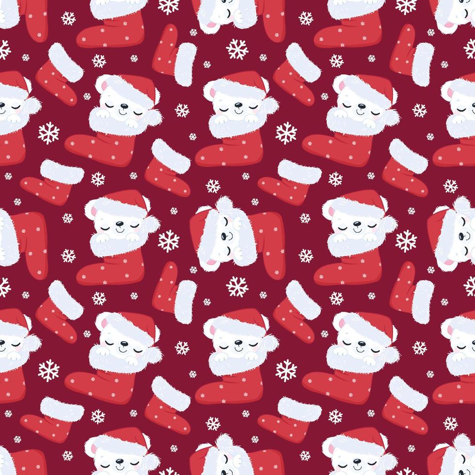 Cute christmas polar bear seamless pattern vector