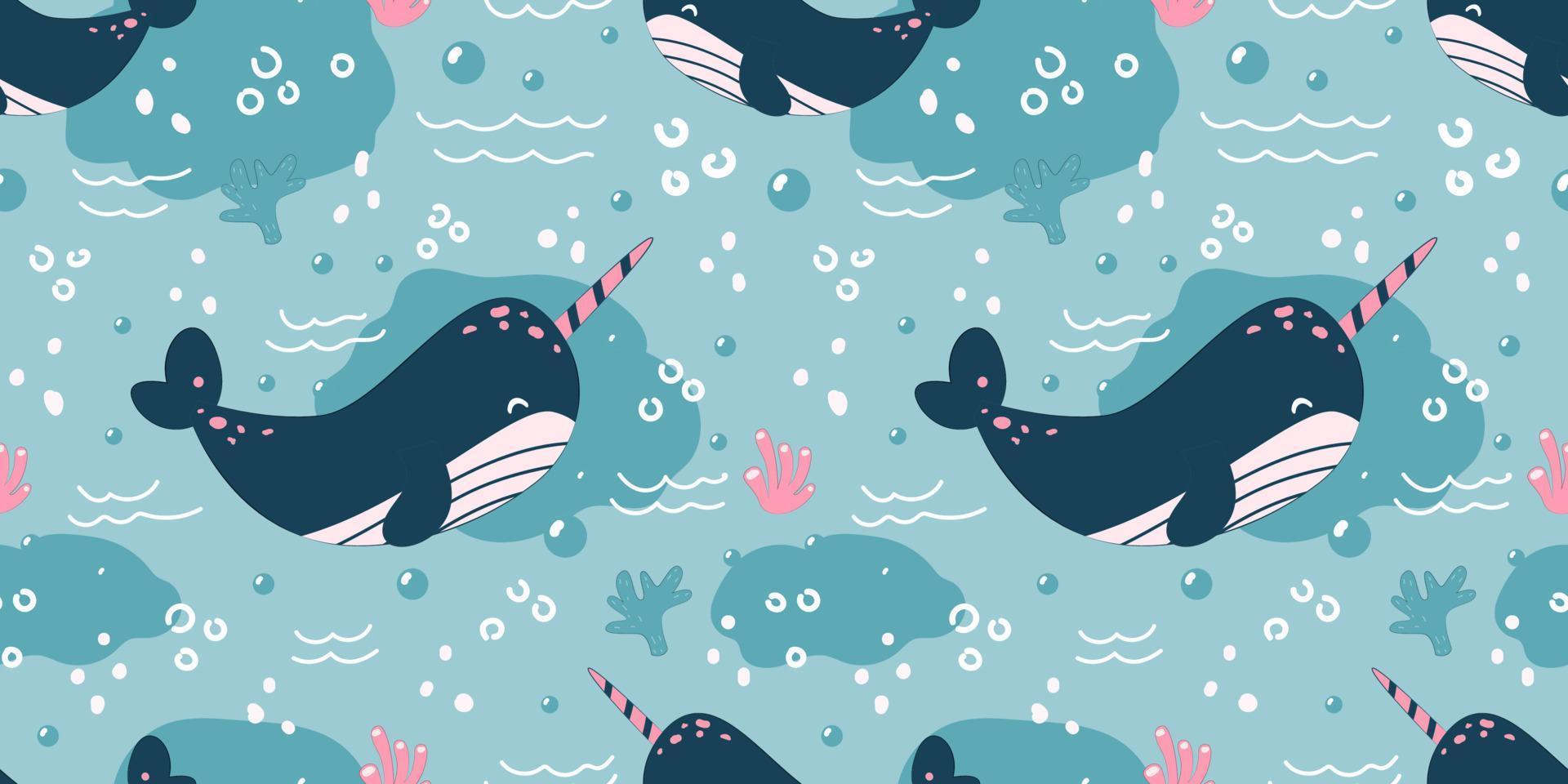 Adorable and fun ocean life seamless pattern vector