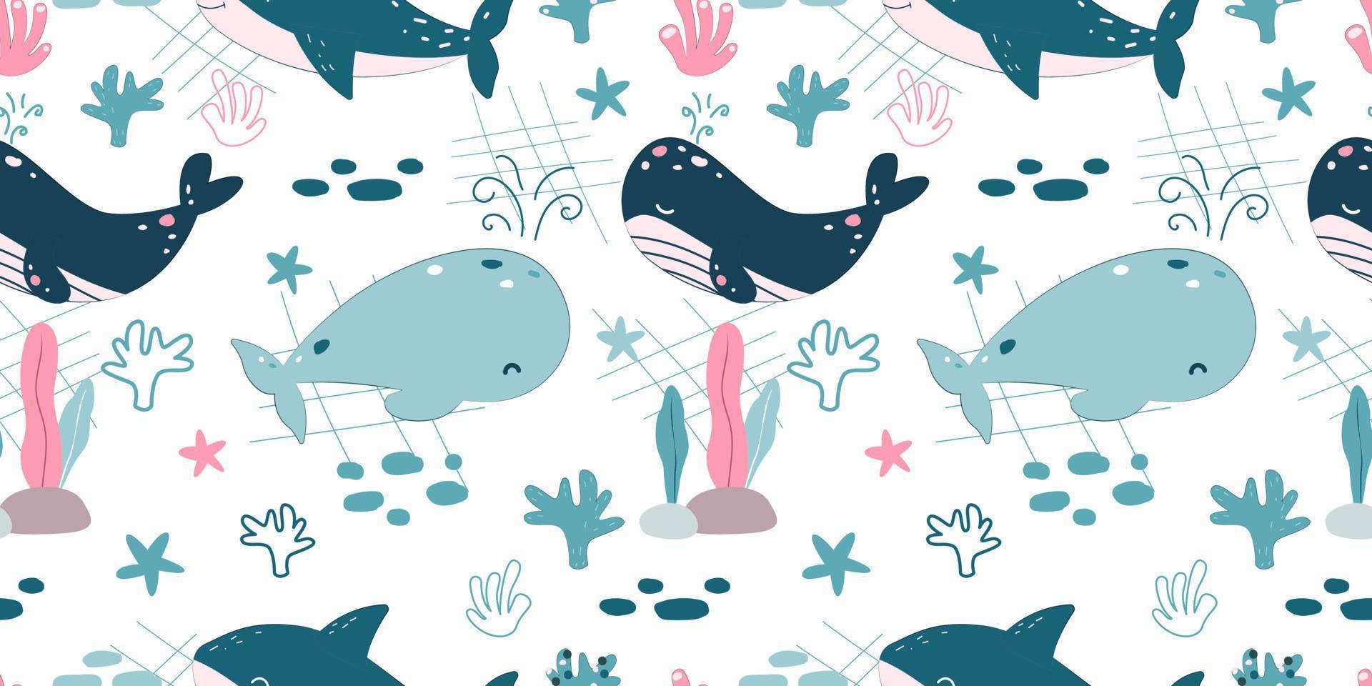 Adorable and fun ocean life seamless pattern vector