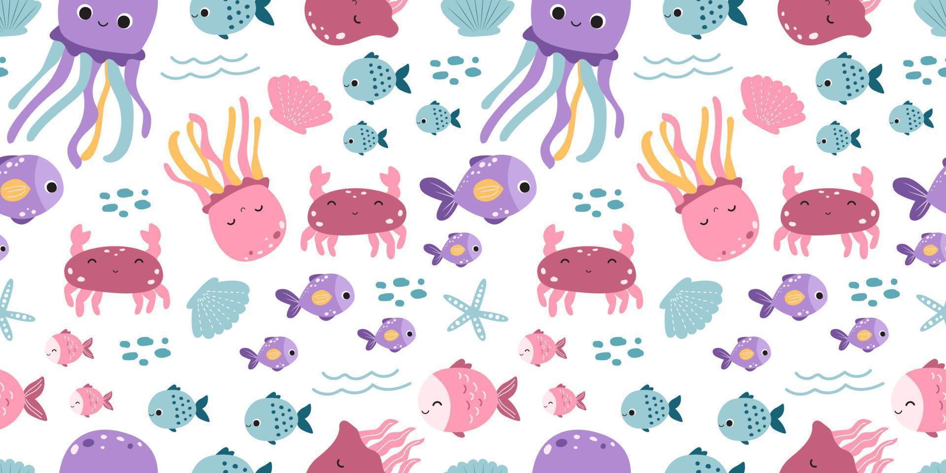 Adorable and fun ocean life seamless pattern vector