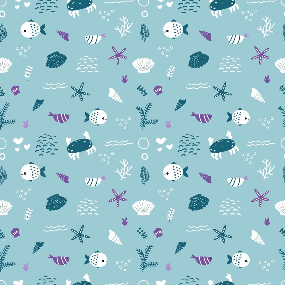 Adorable and fun ocean life seamless pattern vector