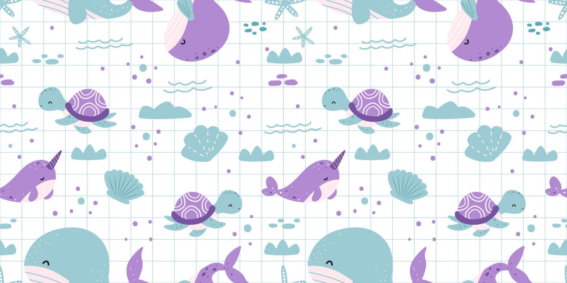 Adorable and fun ocean life seamless pattern vector