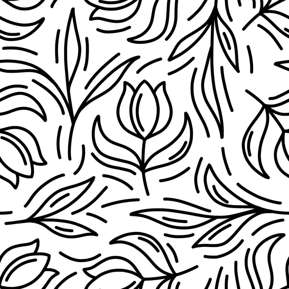 Monoline floral pattern seamless background vector