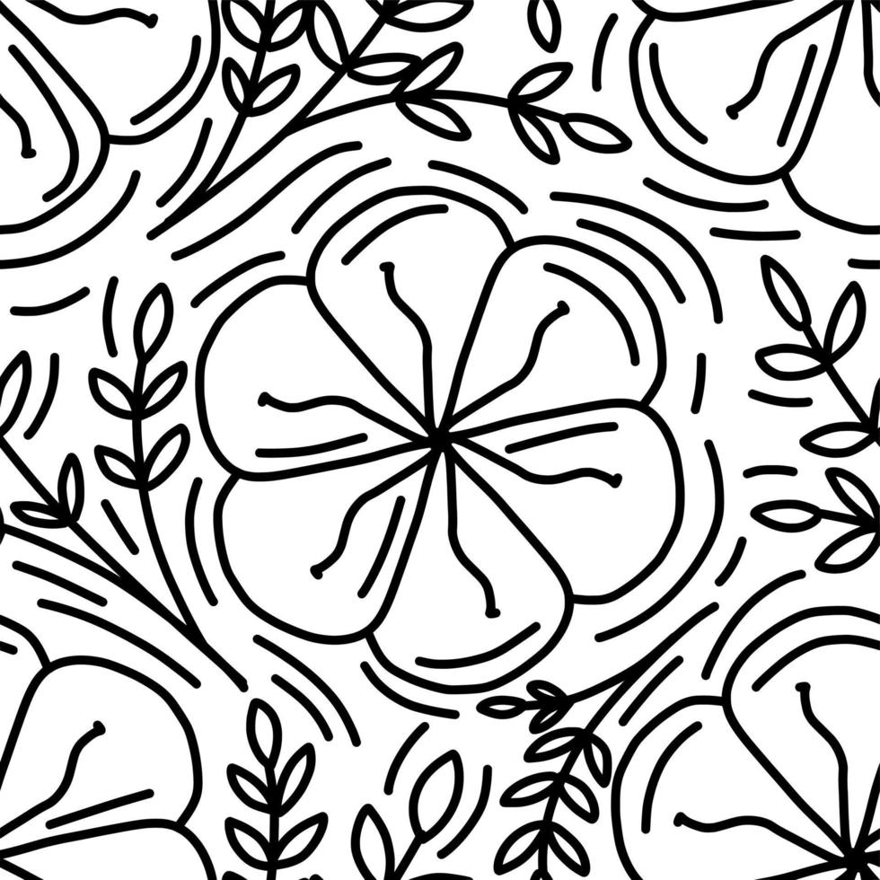 Monoline floral pattern seamless background vector