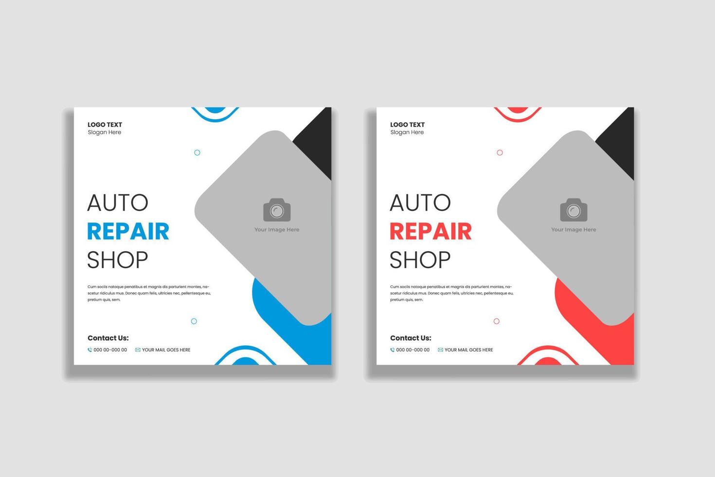 Auto repair shop and worker social media post banner template vector