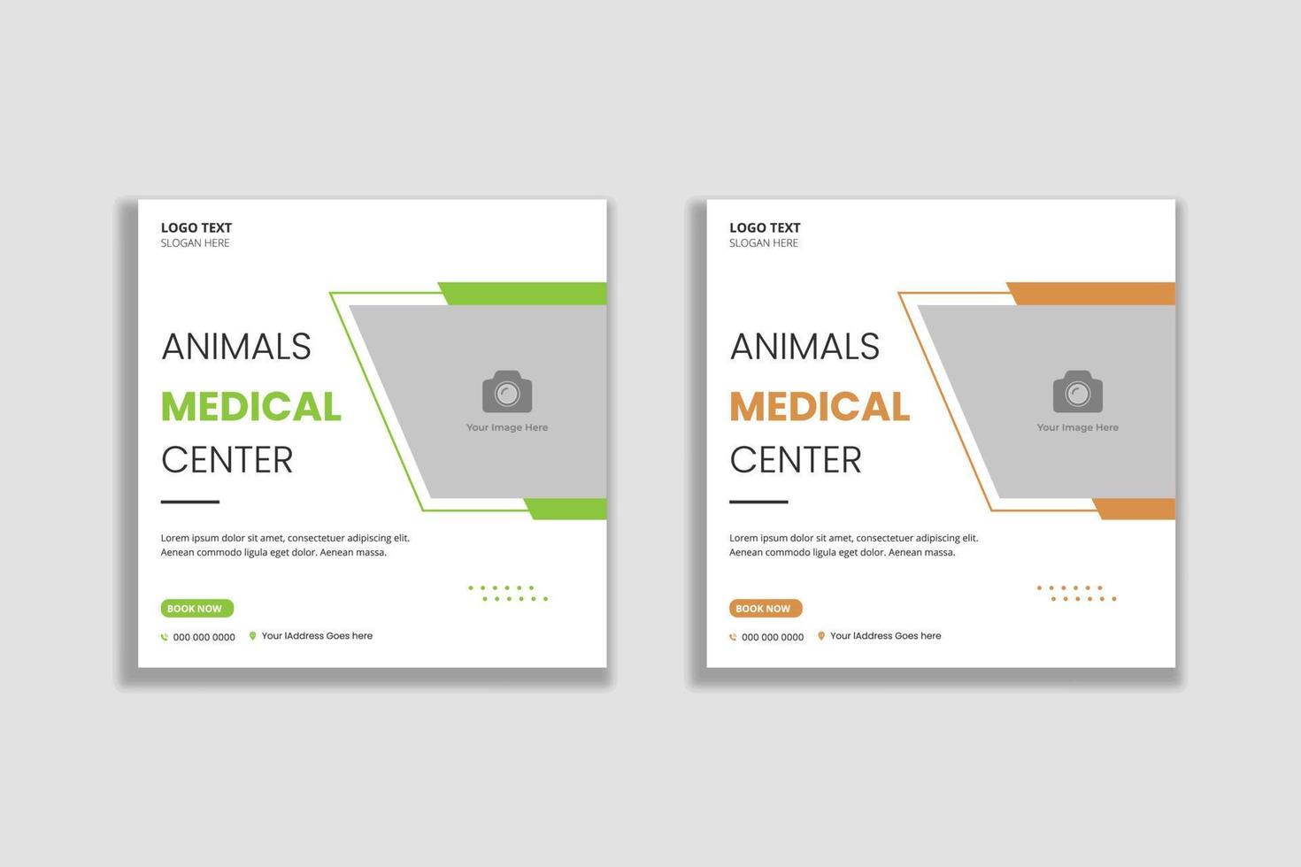 Animal medical center social media post and web banner template vector