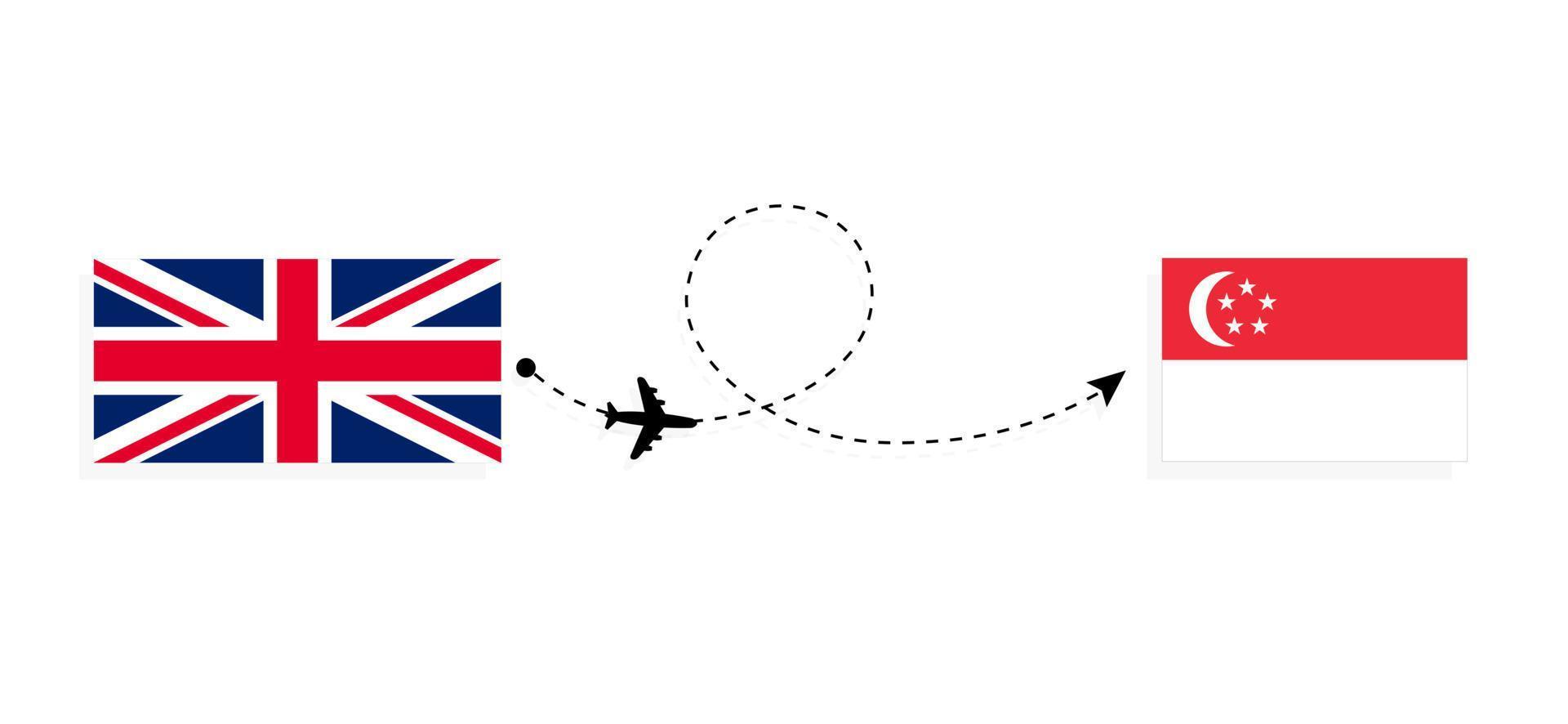 vuelo y viaje desde el reino unido de gran bretaña a singapur por concepto de viaje en avión de pasajeros vector