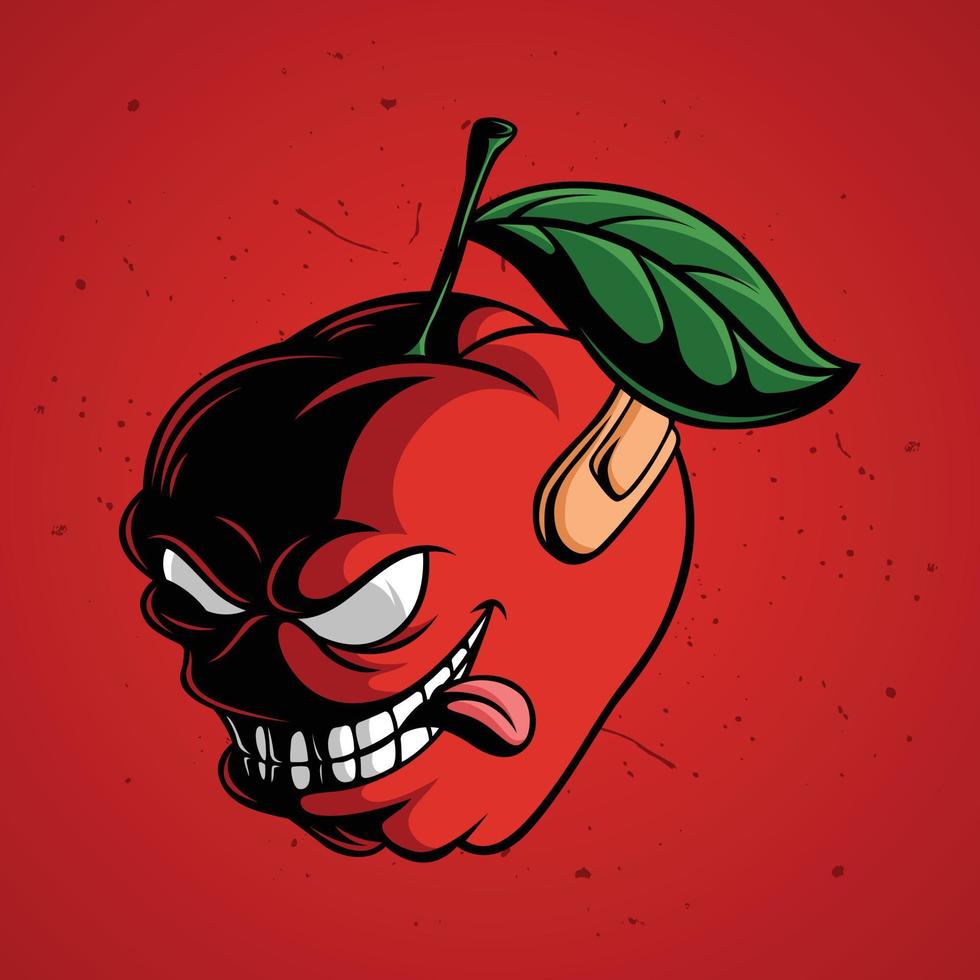 Cartoon mascot of Fierce faced apple fruit vector