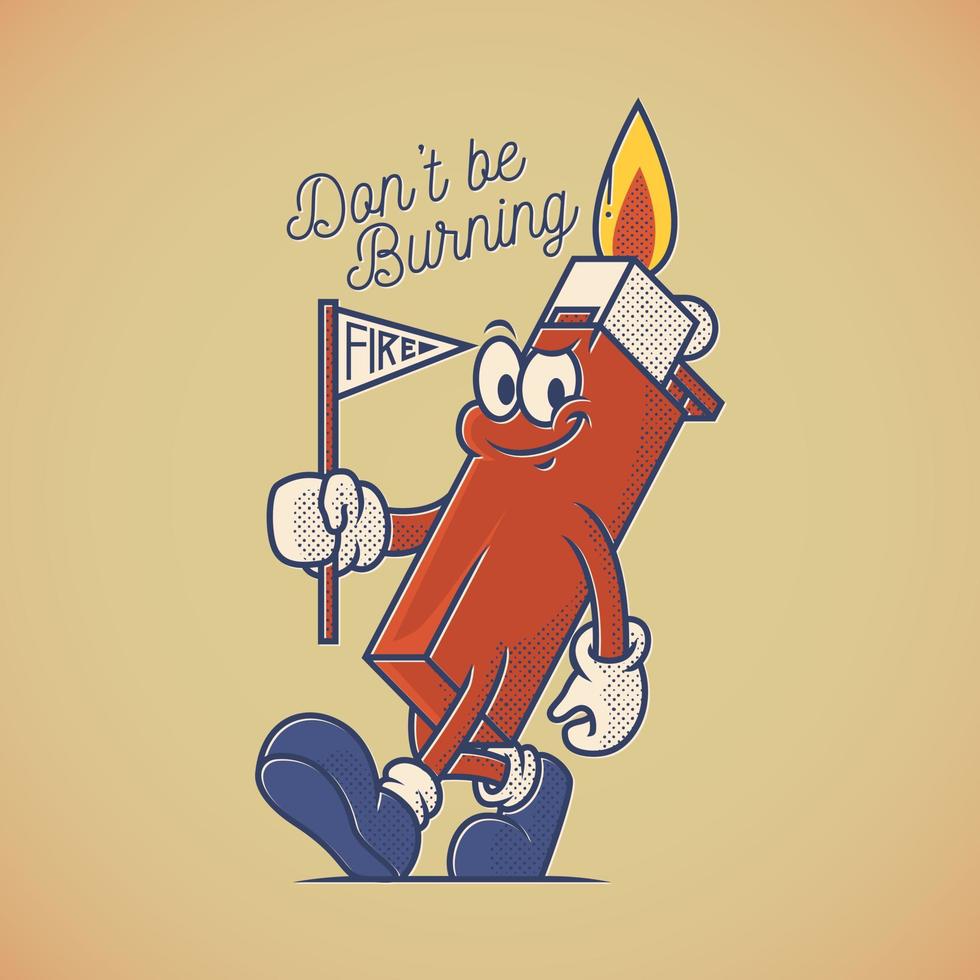 Cartoon mascot of Walking lighter with retro style vector
