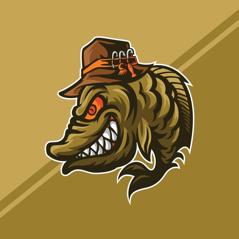 Cartoon mascot of Predator fish wearing a hat vector