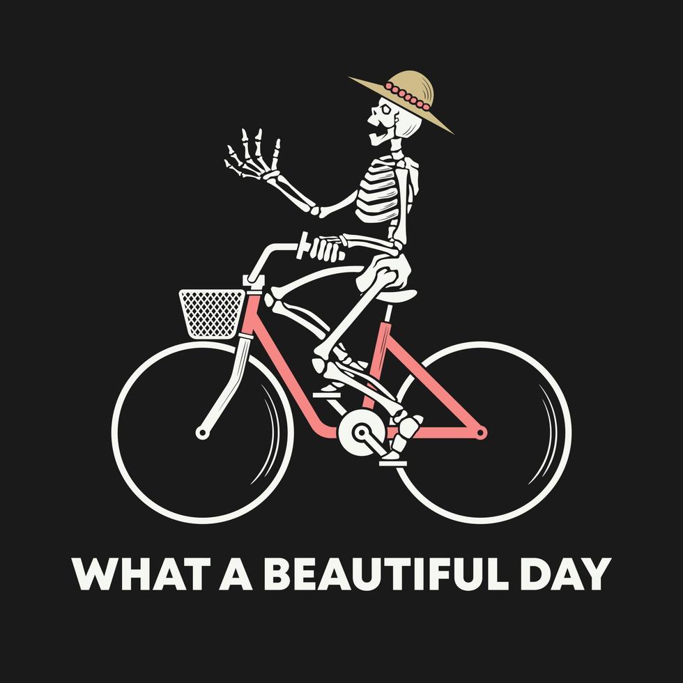 Retro illustration of Skeleton riding a women bike vector