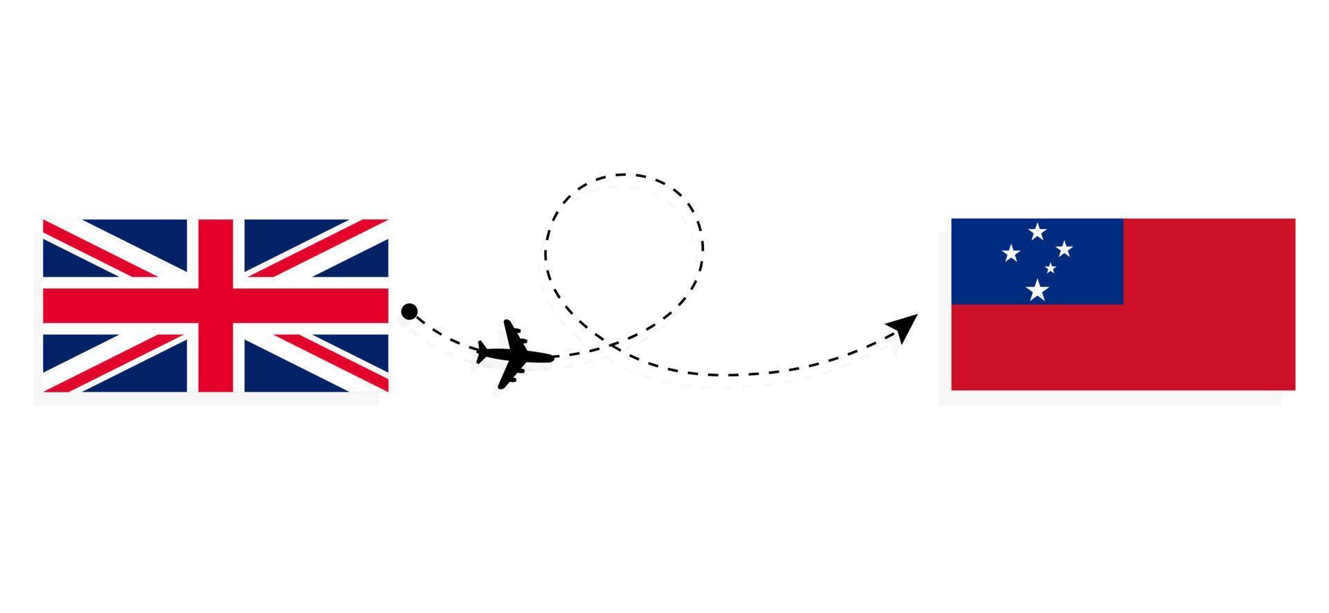 Flight and travel from United Kingdom of Great Britain to Samoa by passenger airplane Travel concept vector