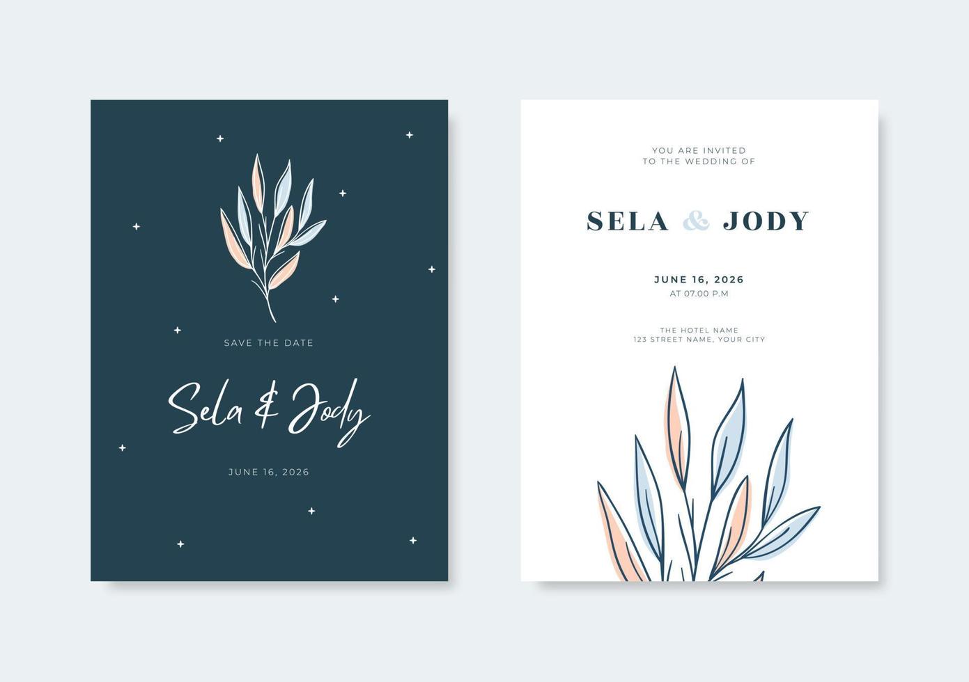 elegante plantilla de tarjeta de boda en colores pastel vector