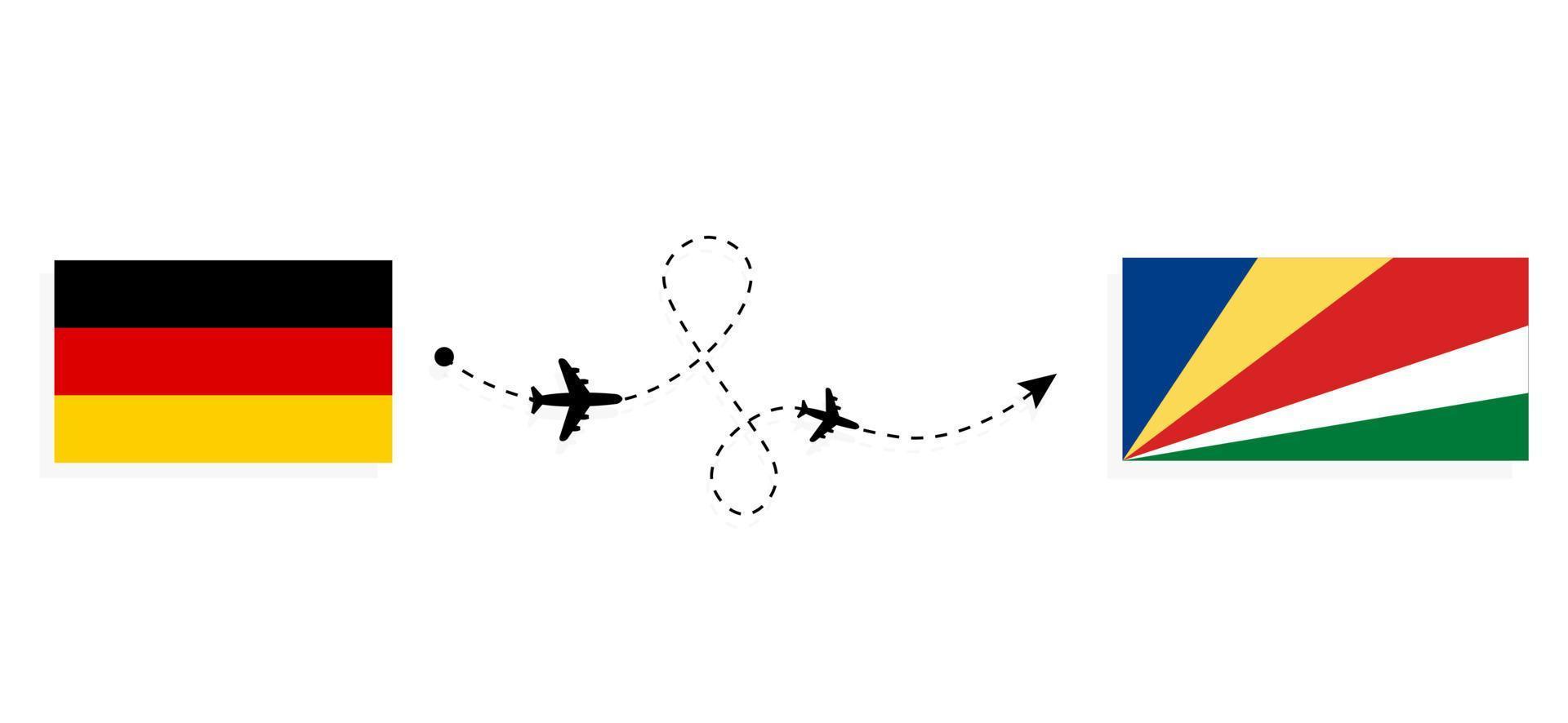 Flight and travel from Germany to Seychelles by passenger airplane Travel concept vector