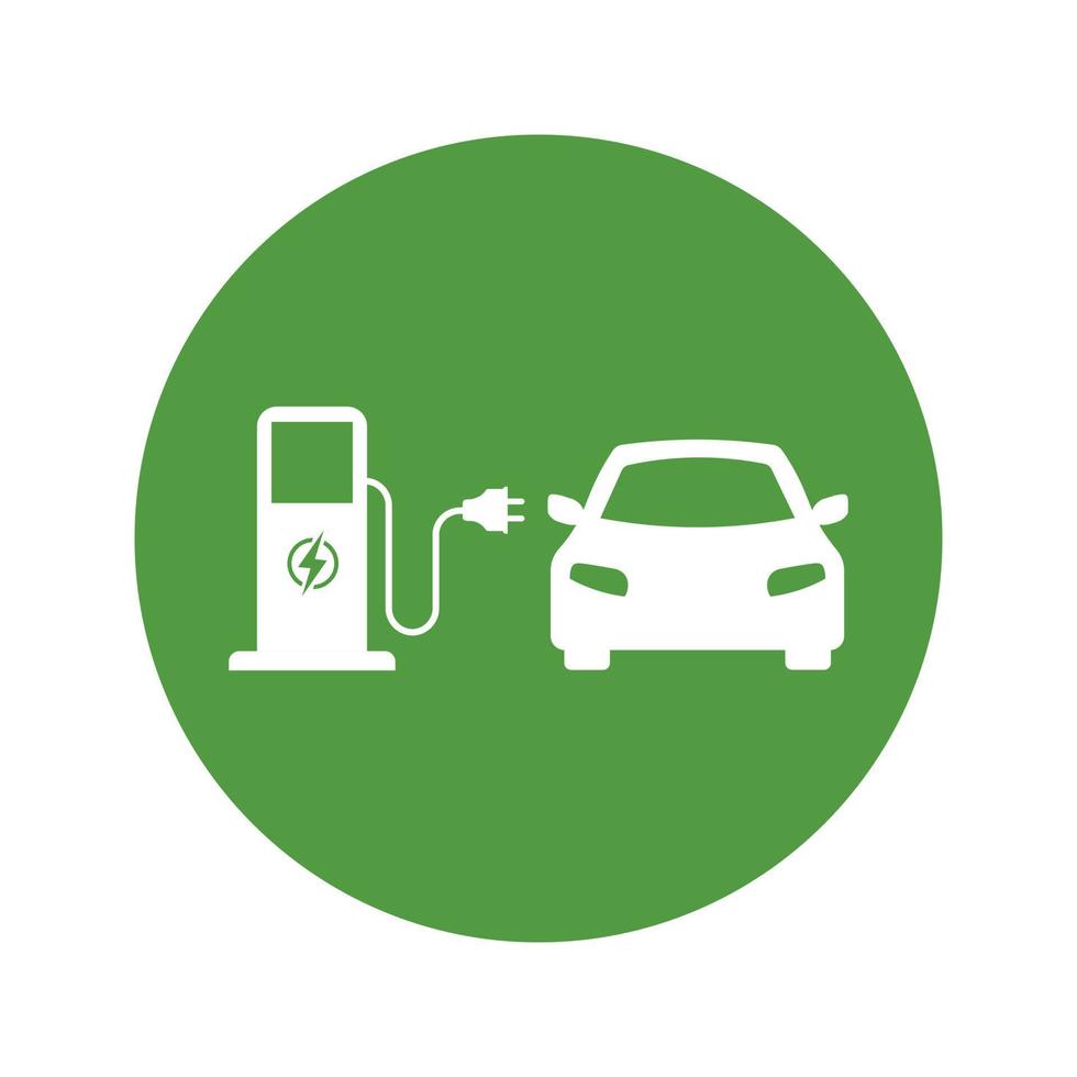 Eco electrocar icon Zero emission vehicle Battery charging station sign vector