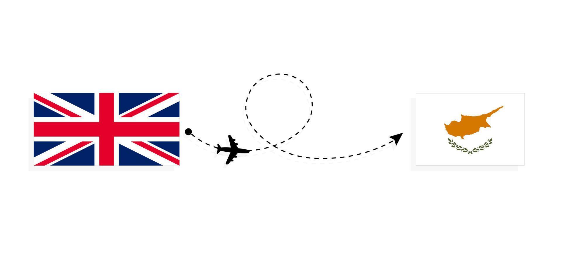 Flight and travel from United Kingdom of Great Britain to Cyprus by passenger airplane Travel concept vector