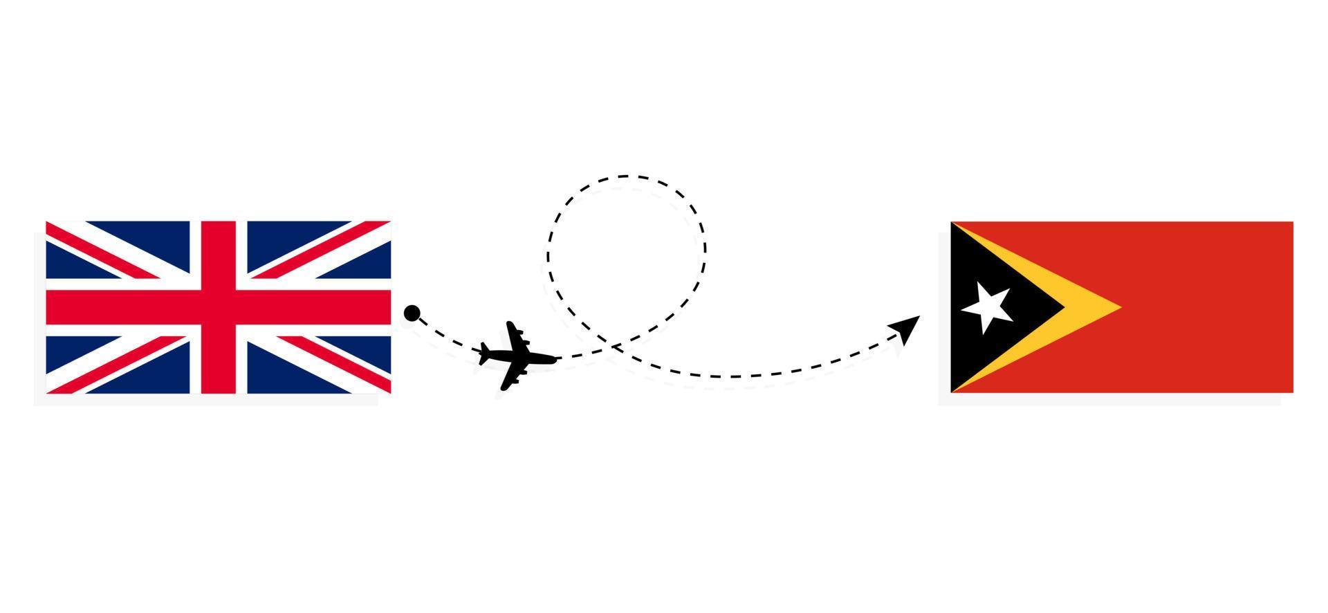 Flight and travel from United Kingdom of Great Britain to East Timor by passenger airplane Travel concept vector