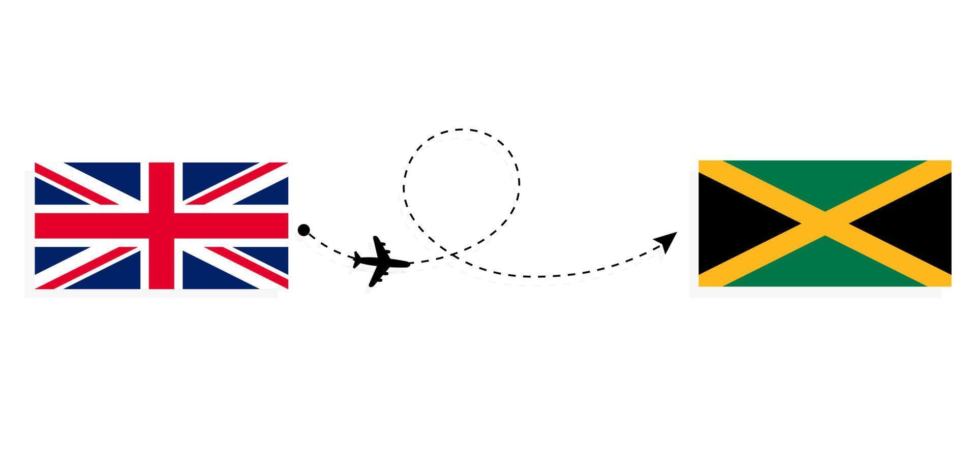 Flight and travel from United Kingdom of Great Britain to Jamaica by passenger airplane Travel concept vector